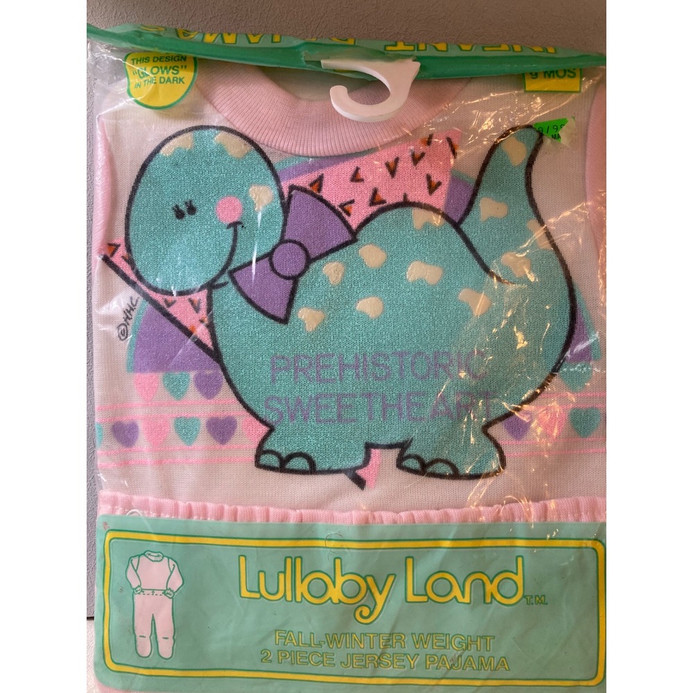 Vintage Lullaby Land Glow in Dark Dinosaur Pajamas Pink Infant 9 Months 2pc Set